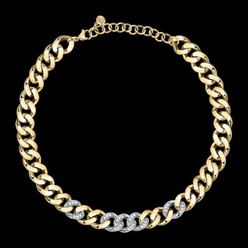 GROSSE KETTE HALSKETTE WEISSE KRISTALLE GOLD J19AUW03
